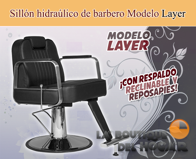 Sillón Barbero hidráulico reclinable con reposapiés fijo Modelo Layer