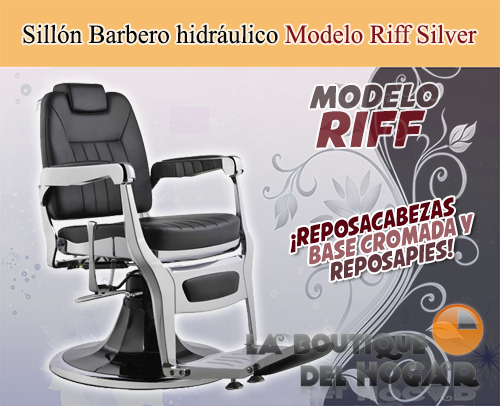 Sillón Barbero hidráulico reclinable y giratorio con reposabrazos Modelo Riff SIlver