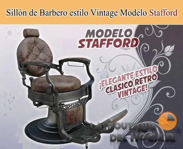Sillón Clásico de Barbero hidráulico Retro Vintage con reposapies integrado Modelo Stafford Marrón