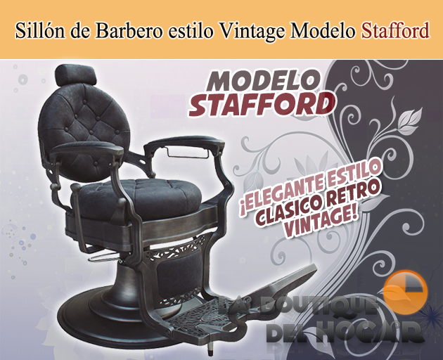 Sillón Clásico de Barbero hidráulico Retro Vintage con reposapies integrado Modelo Stafford Negro