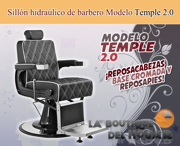 Sillón Barbero hidráulico reclinable y giratorio con reposabrazos Modelo Temple 2.0