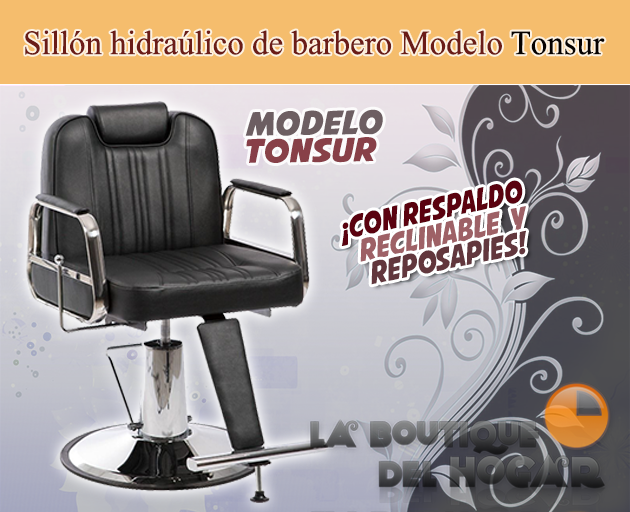 Sillón Barbero hidráulico reclinable con reposapiés fijo Modelo Tonsur