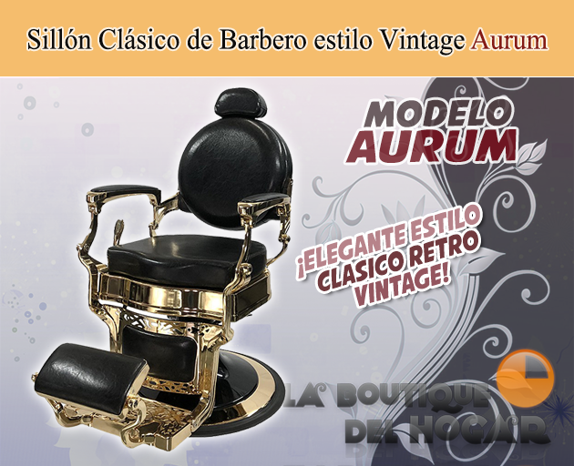 Sillón Clásico de Barbero hidráulico estilo Retro Vintage con reposapies integrado Modelo Aurum