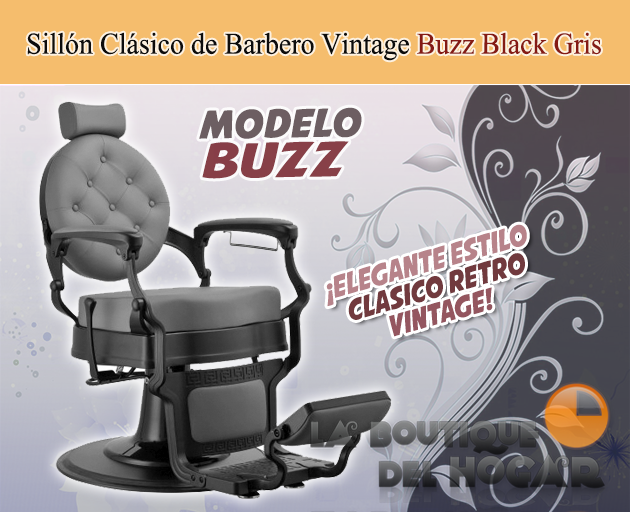 Sillón Clásico de Barbero hidráulico estilo Retro Vintage con reposapies integrado Modelo Buzz