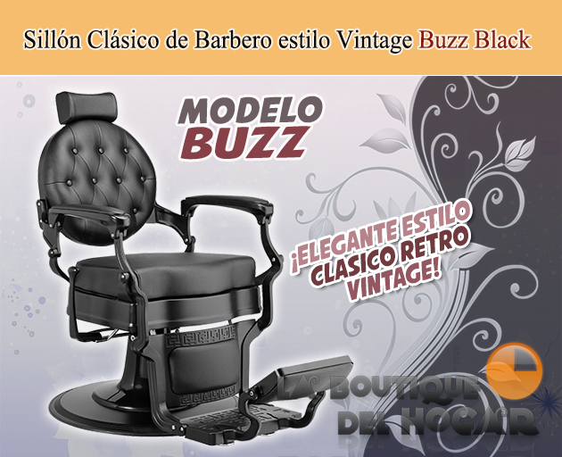 Sillón Clásico De Barbero Retro Vintage Modelo Buzz Black Negro