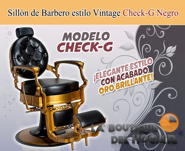 Sillón Clásico de Barbero hidráulico estilo Retro Vintage con reposapies integrado Modelo Check-G