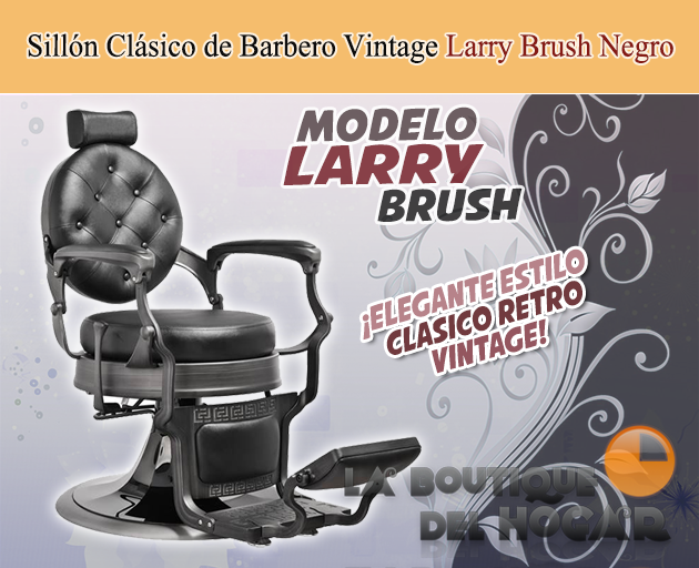 Sillón Clásico de Barbero hidráulico estilo Retro Vintage con reposapies integrado Modelo Larry Brush