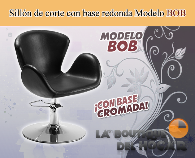 Sillón corte de peluquería linea curvada con base redonda cromada Modelo Bob