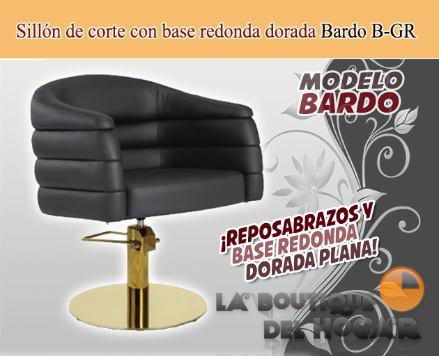 Sillón hidráulico de corte acolchado con base redonda dorada Modelo Bardo BR Negro