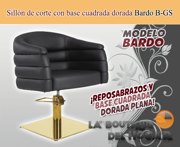 Sillón hidráulico de corte acolchado con base cuadrada dorada Modelo Bardo BR Negro