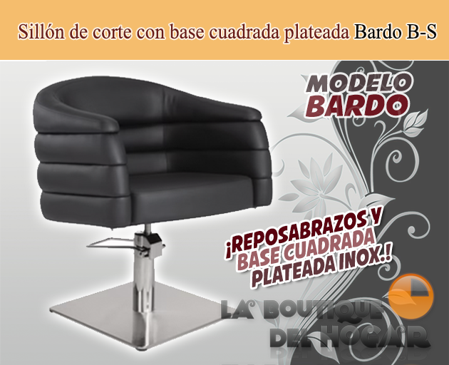 Sillón hidráulico de corte acolchado con base cuadrada plateada Modelo Bardo BR Negro