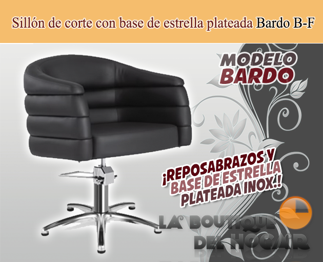 Sillón hidráulico de corte acolchado con base cuadrada plateada Modelo Bardo BR Negro