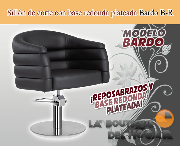 Sillón hidráulico de corte acolchado con base redonda plateada Modelo Bardo BR Negro