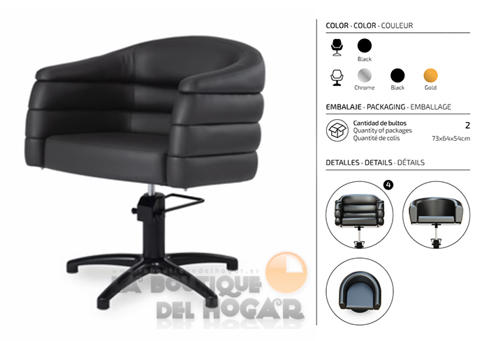 Sillón hidráulico de corte acolchado con base de estrella negra Modelo Bardo Negro