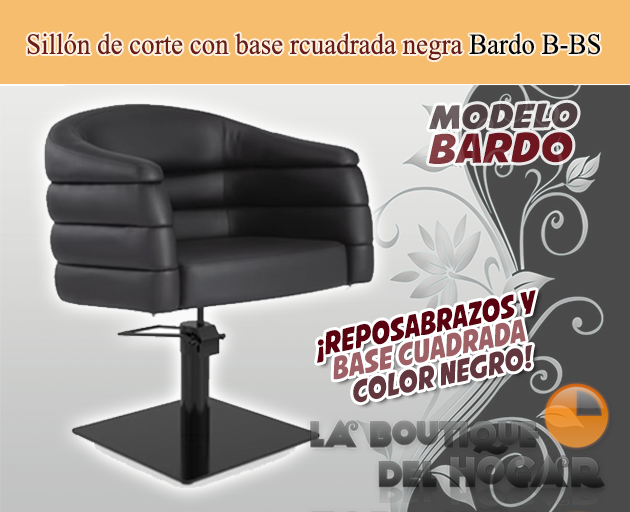 Sillón hidráulico de corte acolchado con base cuadrada negra Modelo Bardo BR Negro