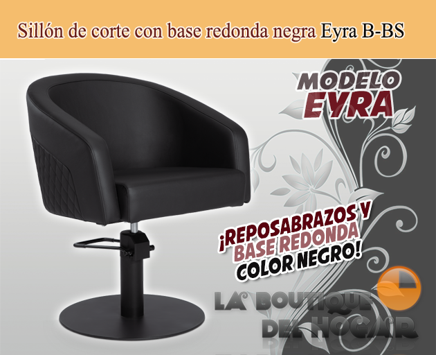 Sillón hidráulico de corte acolchado con base redonda Modelo Eyra Negro