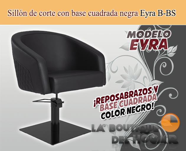 Sillón hidráulico de corte acolchado con base cuadrada  cuadrada Modelo Eyra Negro