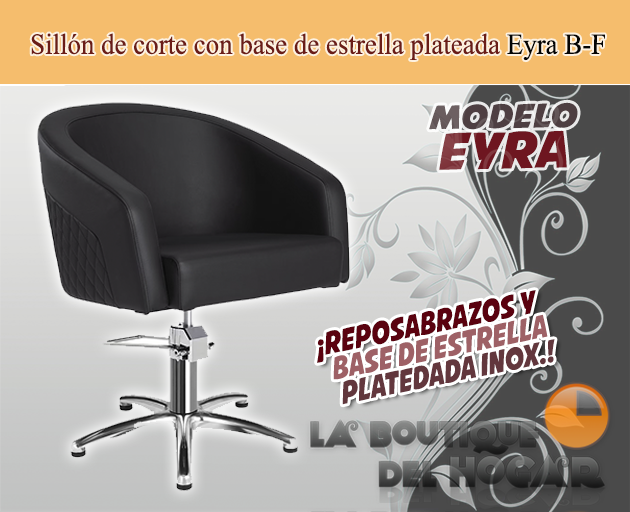 Sillón hidráulico de corte acolchado con base de estrella plateada Modelo Eyra Negro