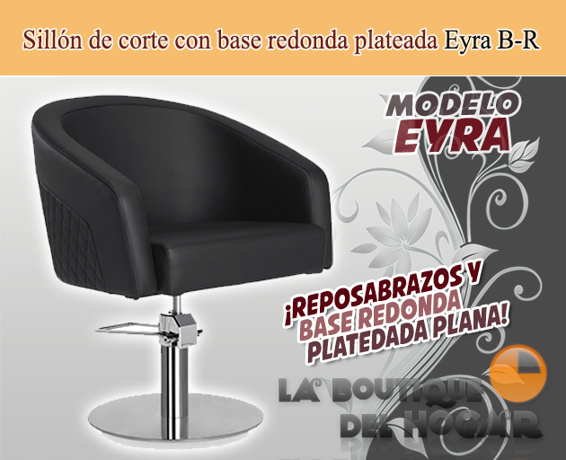 Sillón hidráulico de corte acolchado con base redonda plateada Modelo Eyra Negro