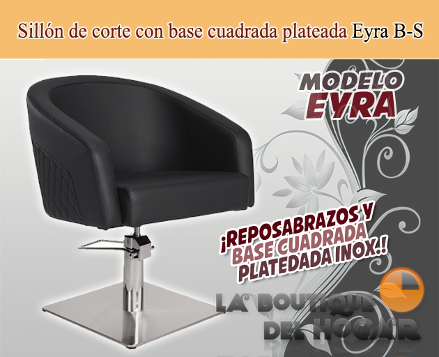 Sillón hidráulico de corte acolchado con base cuadrada plateada Modelo Eyra Negro