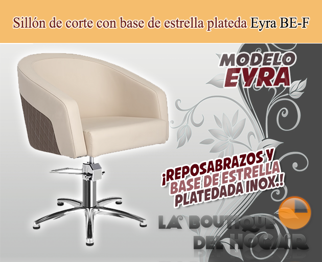 Sillón hidráulico de corte acolchado con base de estrella plateada Modelo Eyra Negro