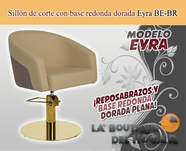 Sillón hidráulico de corte acolchado con base redonda dorada Modelo Eyra Negro