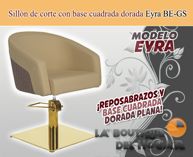 Sillón hidráulico de corte acolchado con base cuadrada dorada Modelo Eyra Negro
