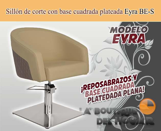 Sillón hidráulico de corte acolchado con base cuadrada plateada Modelo Eyra Negro
