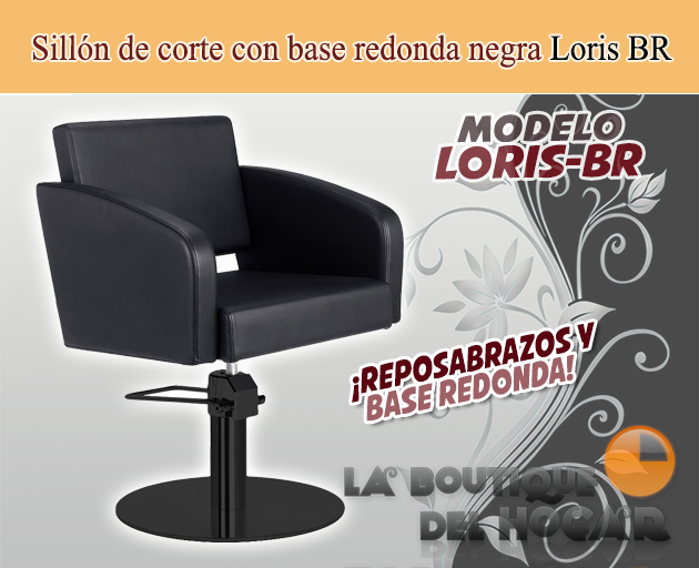 Sillón hidráulico de corte con base redonda negra y reposabrazos Modelo Loris BR