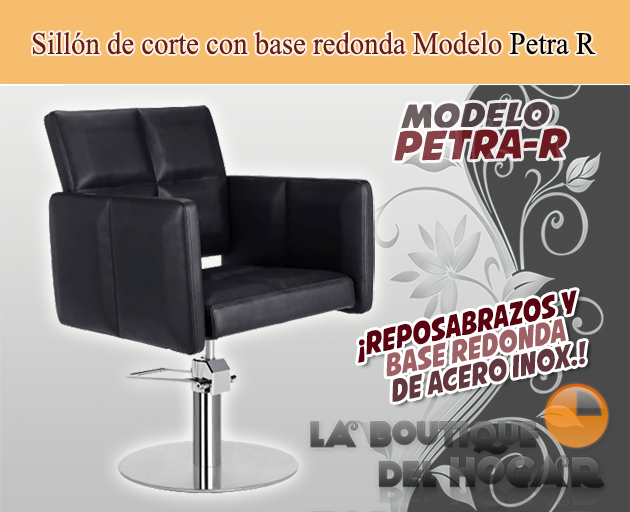 Sillón hidráulico de corte con base redonda y reposabrazos Modelo Petra R