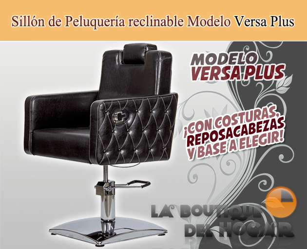 Sillón hidráulico de corte con costuras y reposabrazos Modelo Versa Plus Negro