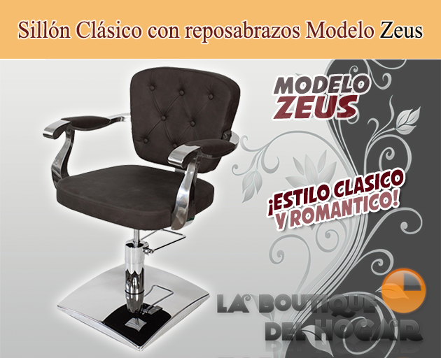 Sillón clásico de Peluquería con reposabrazos cromados Modelo Zeus