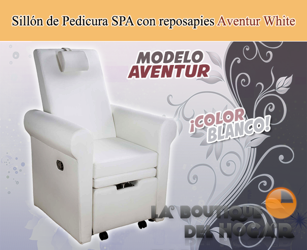 Sillón de Pedicura SPA tapizado en PU con reposapies regulable Modelo Aventur White