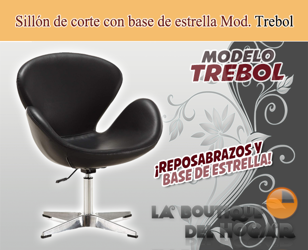 Sillón hidráulico de corte con base de estrella cromada y reposabrazos Modelo Trebol