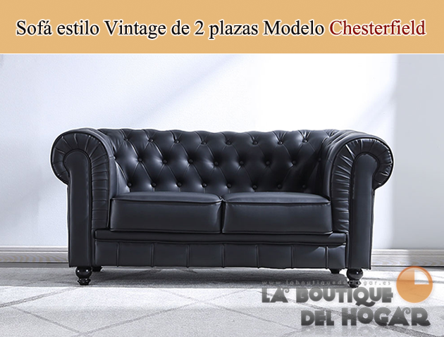 Sofá de diseño clásico de 2 plazas estilo Vintage Modelo Chesterfield