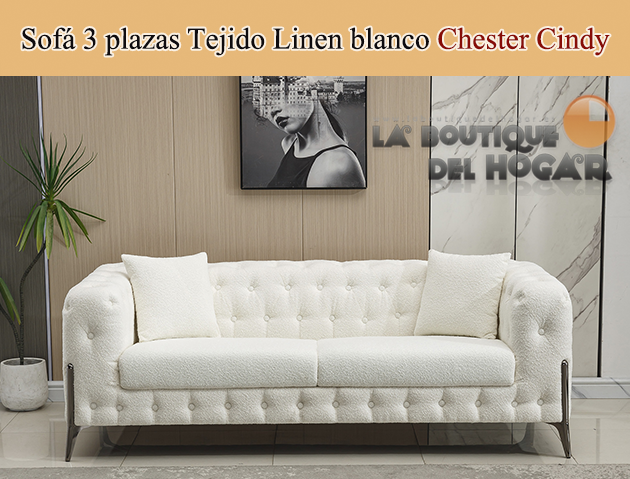 Sofá de diseño de 3 plazas Tejido Linen blanco Modelo Chester Cindy