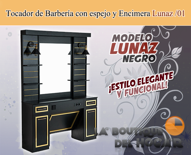 Tocador de Barbería Vintage con espejo y Encimera Modelo Lunaz