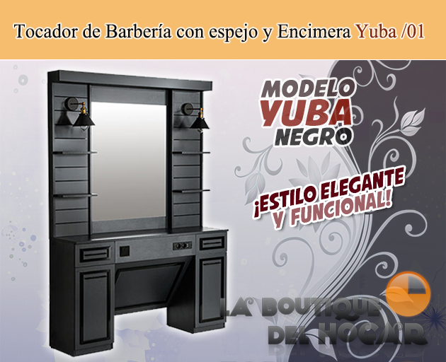 Tocador de Barbería Vintage con espejo y Encimera Modelo Yuba