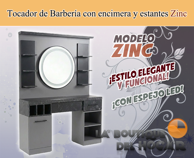 Tocador de Barbería Vintage con espejo y Encimera Modelo Zinc