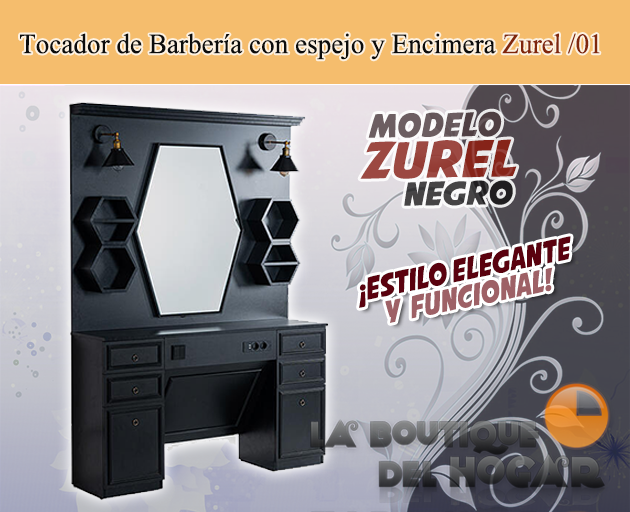 Tocador de Barbería Vintage con espejo y Encimera Modelo Zurel