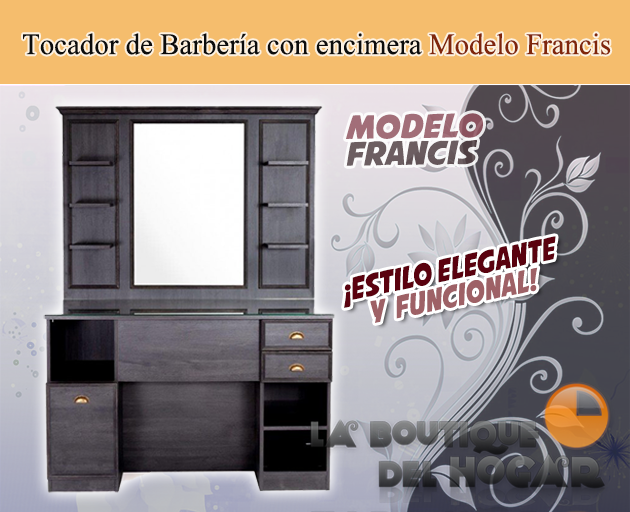 Tocador de Barbería Vintage con espejo y encimera Modelo Francis