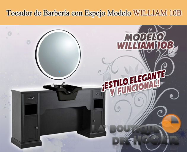 Tocador de Barbería Vintage con encimera y Lavacabezas Modelo WILLIAM 10B