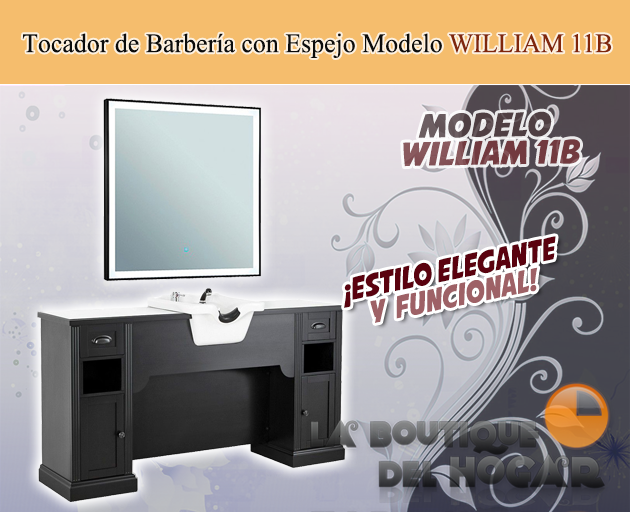 Tocador de Barbería Vintage con encimera y Lavacabezas Modelo WILLIAM 11B