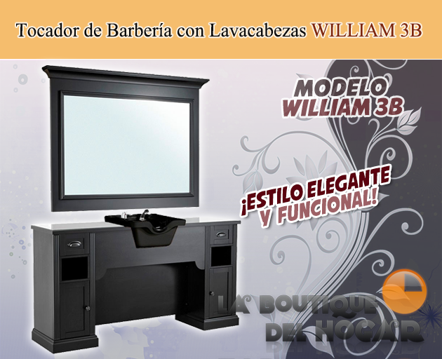 Tocador de Barbería Vintage con encimera y Lavacabezas Modelo WILLIAM 3B