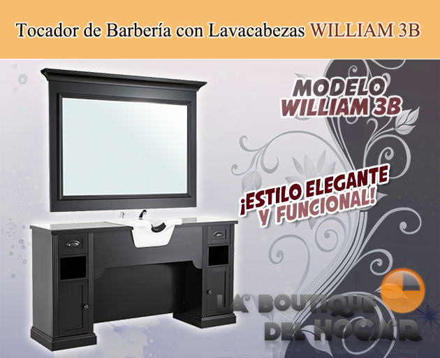 Tocadores de Barbería Vintage Con Lavacabezas y Espejo Modelo WILLIAM 3B