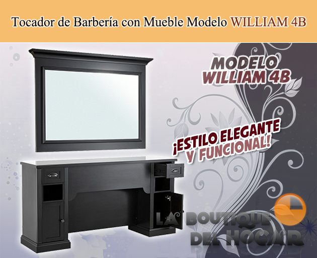Tocador de Barbería Vintage con encimera Modelo WILLIAM 4B