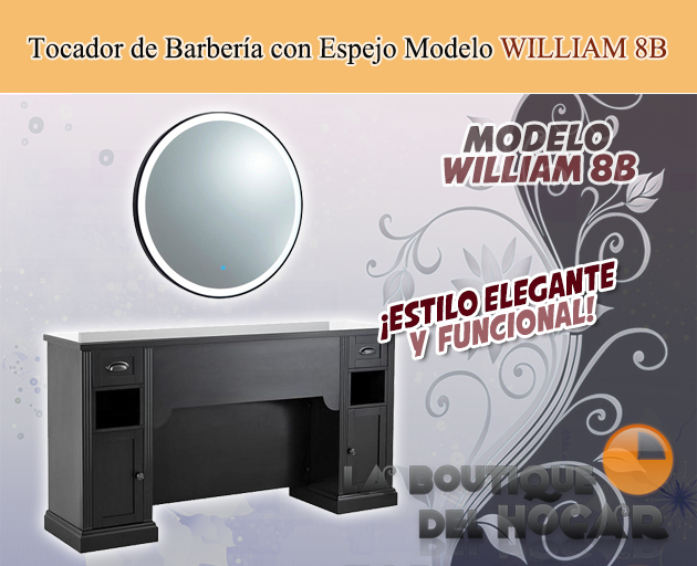 Tocador de Barbería Vintage con encimera Modelo WILLIAM 8B