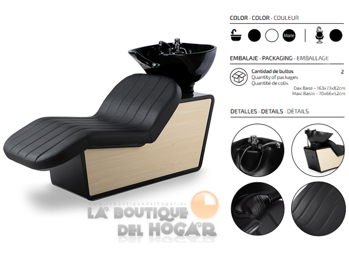 Lavacabezas con pica negra y respaldo ergonómico Modelo Dax