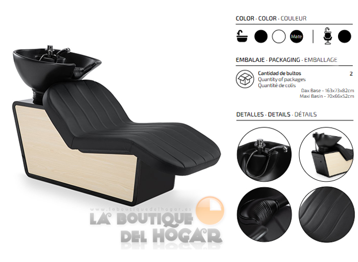 Lavacabezas con pica negra y respaldo ergonómico Modelo Dax