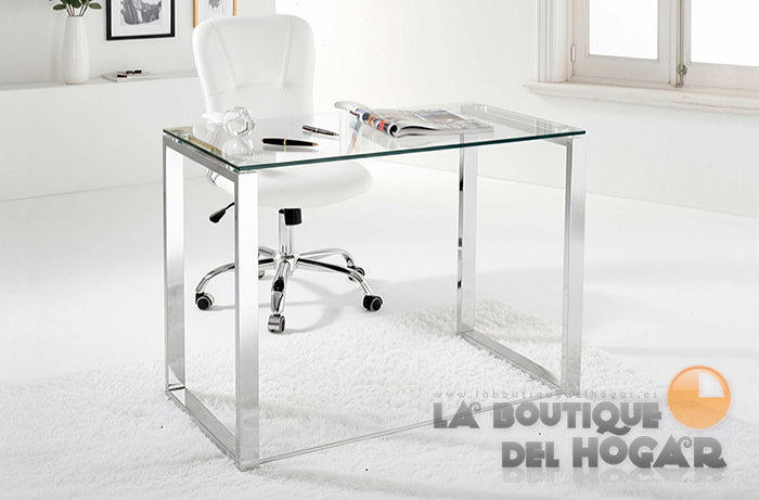 Mesa de despacho fija de estilo moderno en cristal templado Modelo Benetto